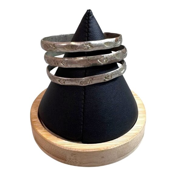 Vintage Heiroglyphics Fish Beach Handcrafted Silver Split Cuff Bracelet Hammered - Picture 2 of 10